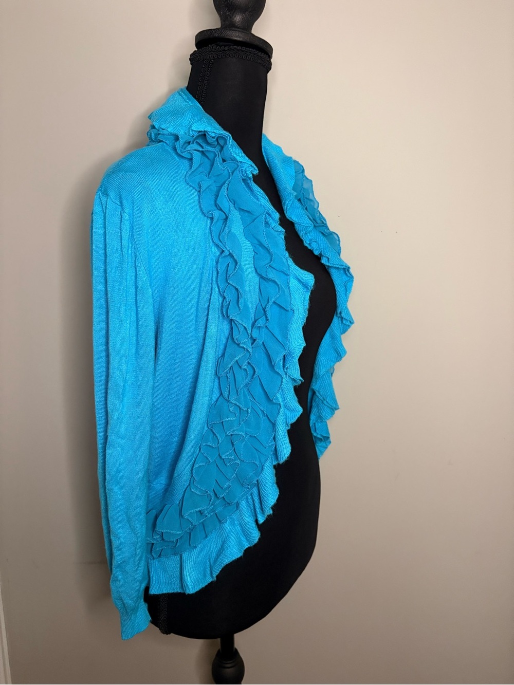Milano Ruffle Open-Front Cardigan - Turquoise Blue - Picture 3 of 8